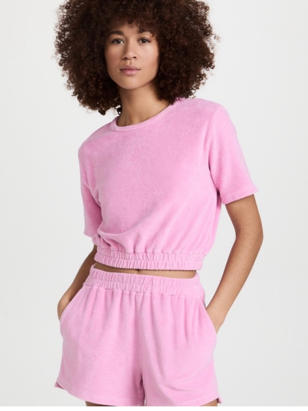 Monrow Pink Terry Cloth Short Set